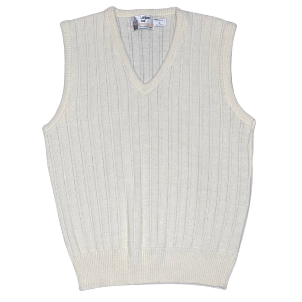 LONDON FOG | White Ribbed V-Neck Sweater Vest | Size M